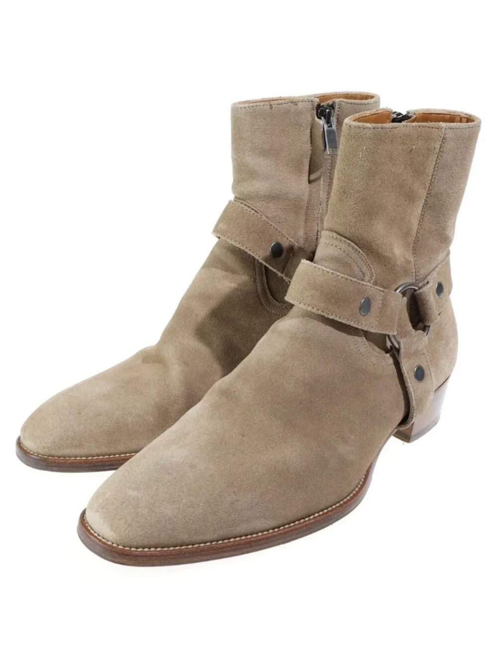 Saint Laurent Paris Wyatt Ring Boots High Cut Beige